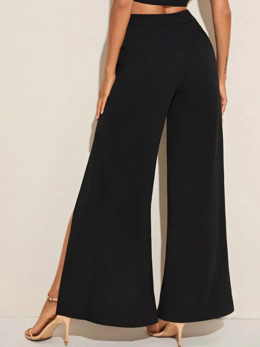 Palazzo Hose mit Reißverschluss und Beinschlitz - Elegante High Waist Damenhose