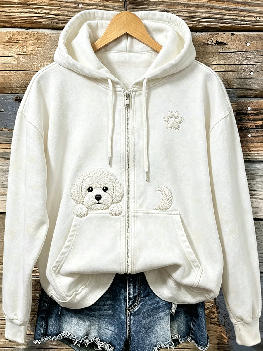 Damen Kapuzenjacke mit süßem Bichon-Frisé- und Pfotenprint