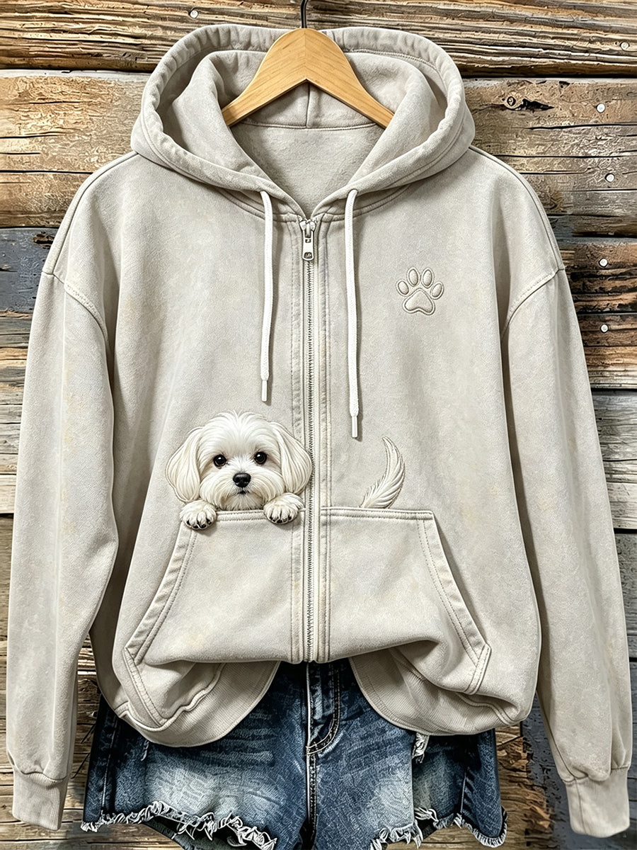 Damen Kapuzenjacke mit süßem Malteser- und Pfotenprint