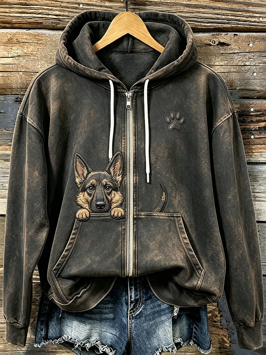 Damen Kapuzenjacke mit süßem Schäferhund- und Pfotenprint