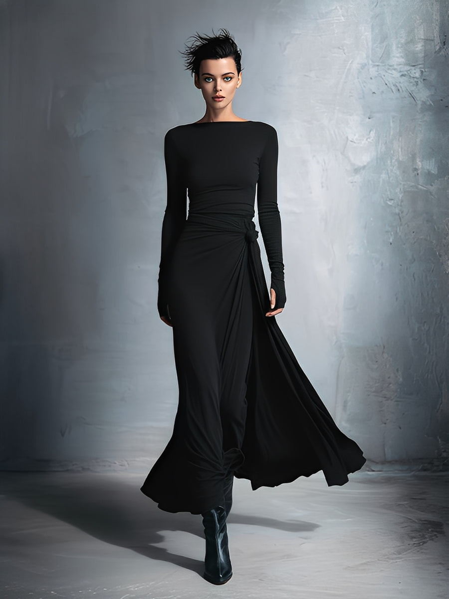 Damen Wickelkleid aus edlem Stretch-Mischgewebe in Grau – Maxikleid mit Knotendetail