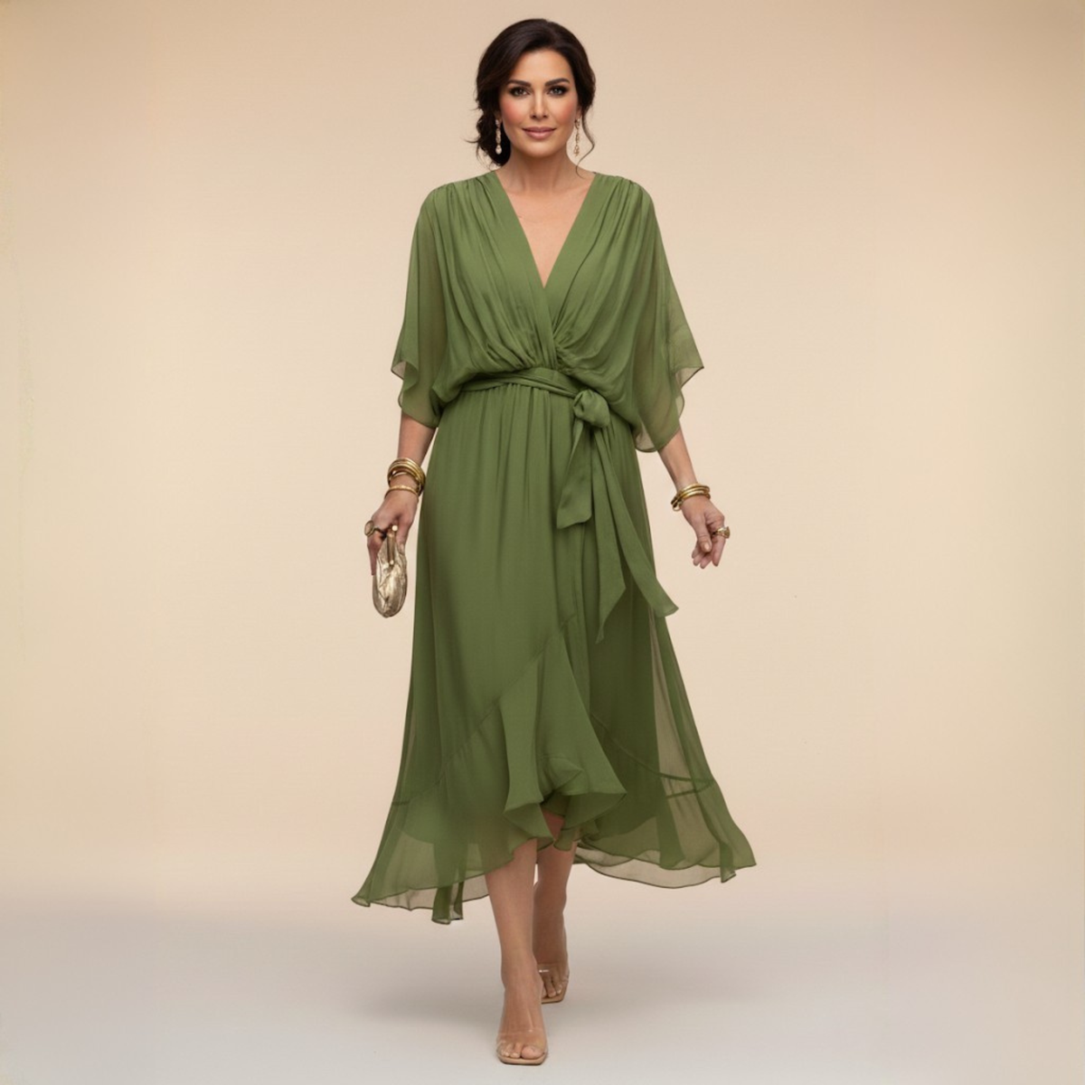 Monica - Chiffonkleid mit V-Ausschnitt