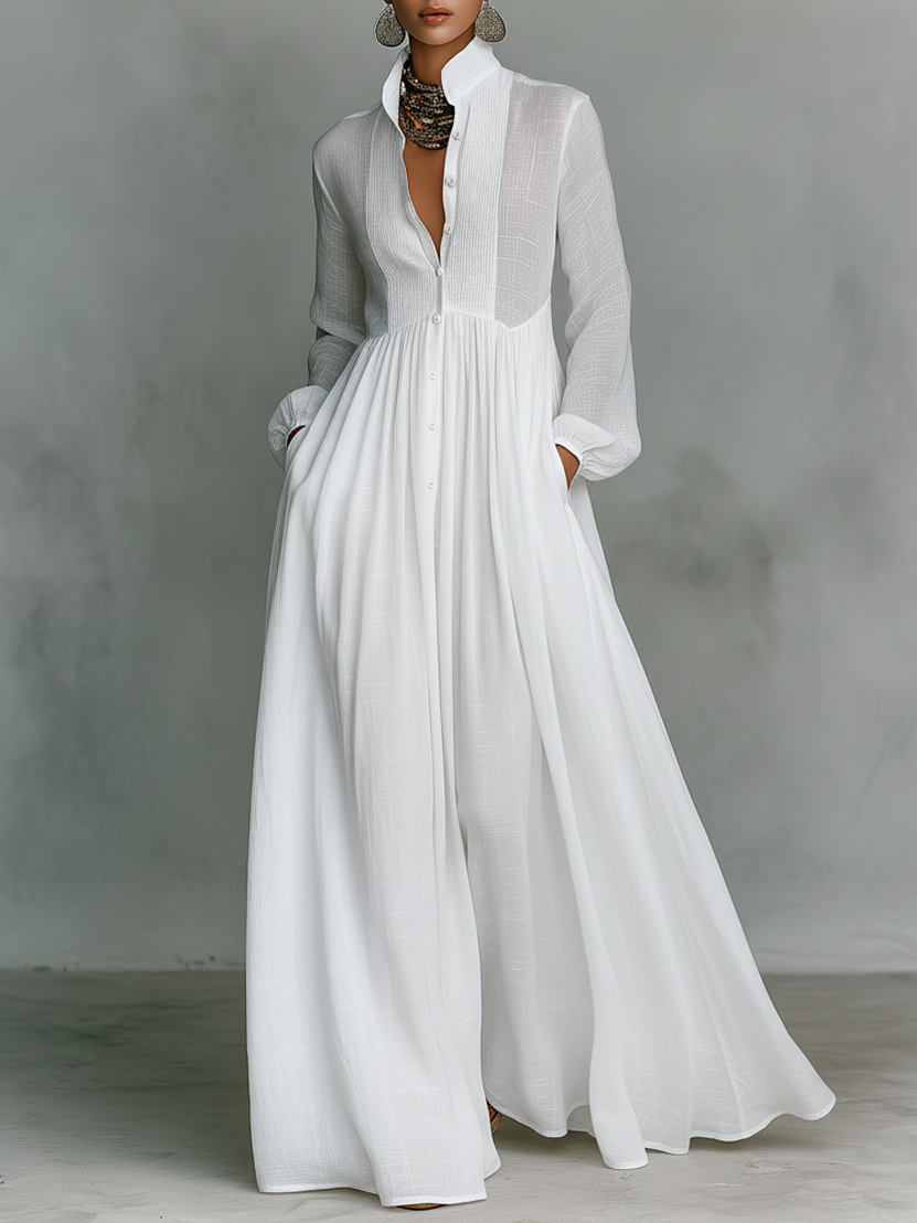 Einreihiges, langärmeliges Maxikleid mit Patchwork-Design
