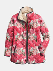 Andrina | Charmante rosa Steppjacke mit Blumendruck