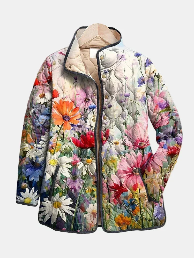 Céline | Charmante Steppjacke mit Vintage-Blumendruck