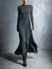 Damen Wickelkleid aus edlem Stretch-Mischgewebe in Grau – Maxikleid mit Knotendetail