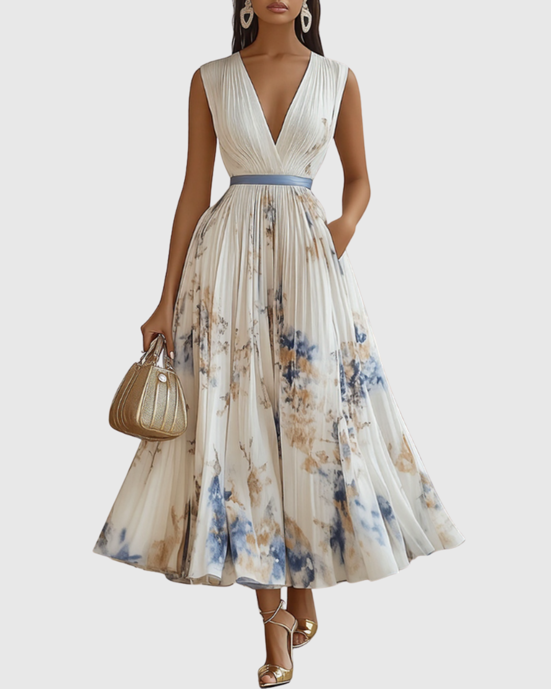 Rowella | Elegantes plissiertes Maxikleid