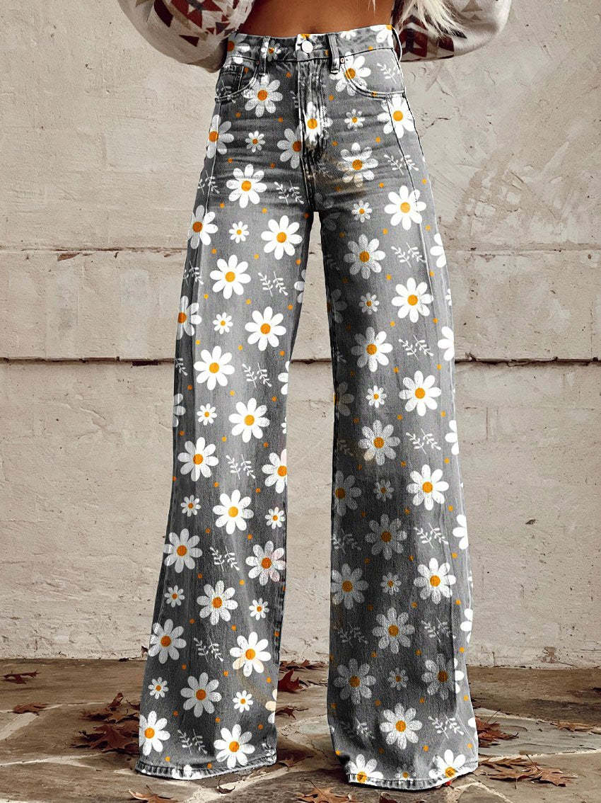 CLARA WEISSE BLUME BREIT GESCHNITTETE HOSE