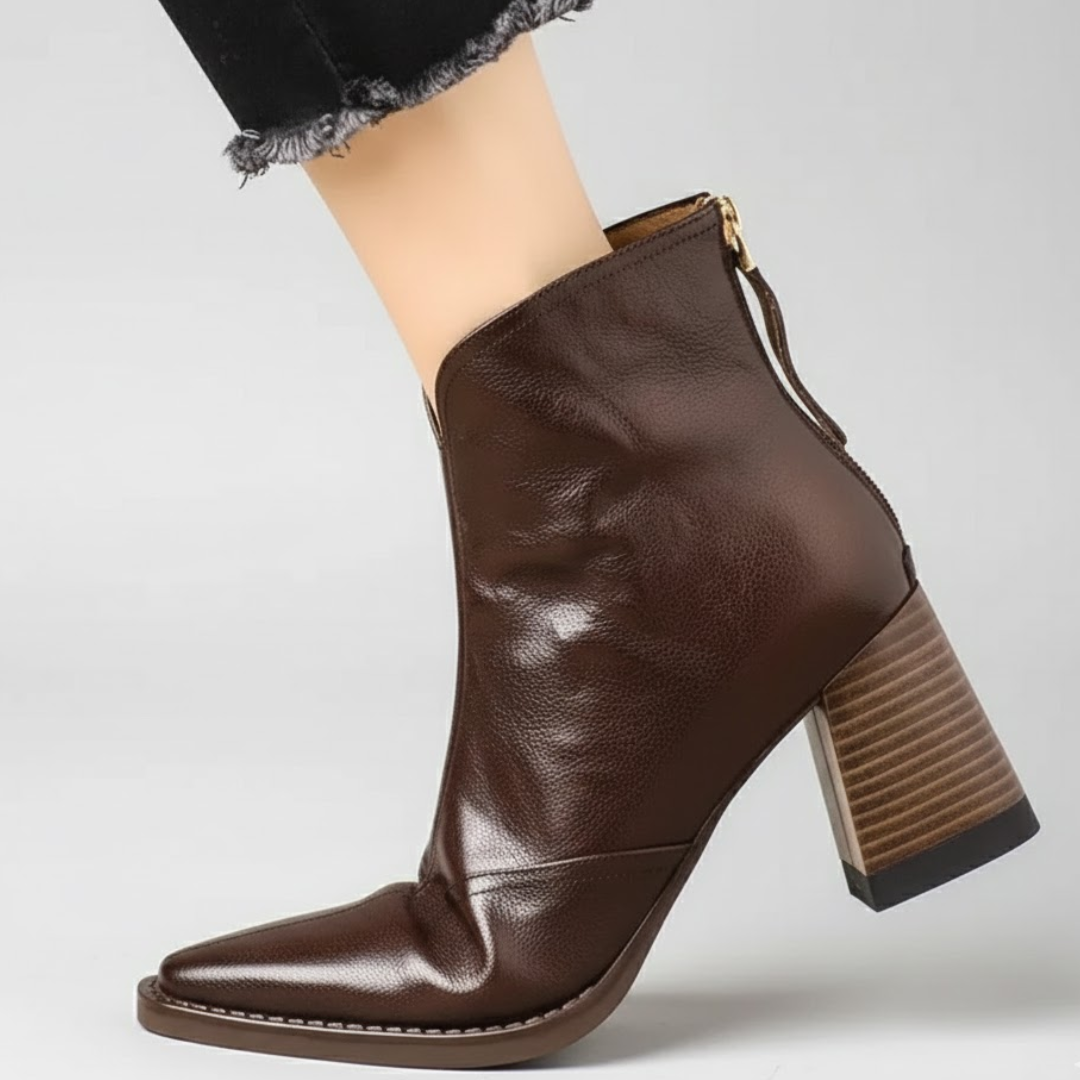 Marzena | Leder-Stiefeletten mit mittelhohem Absatz