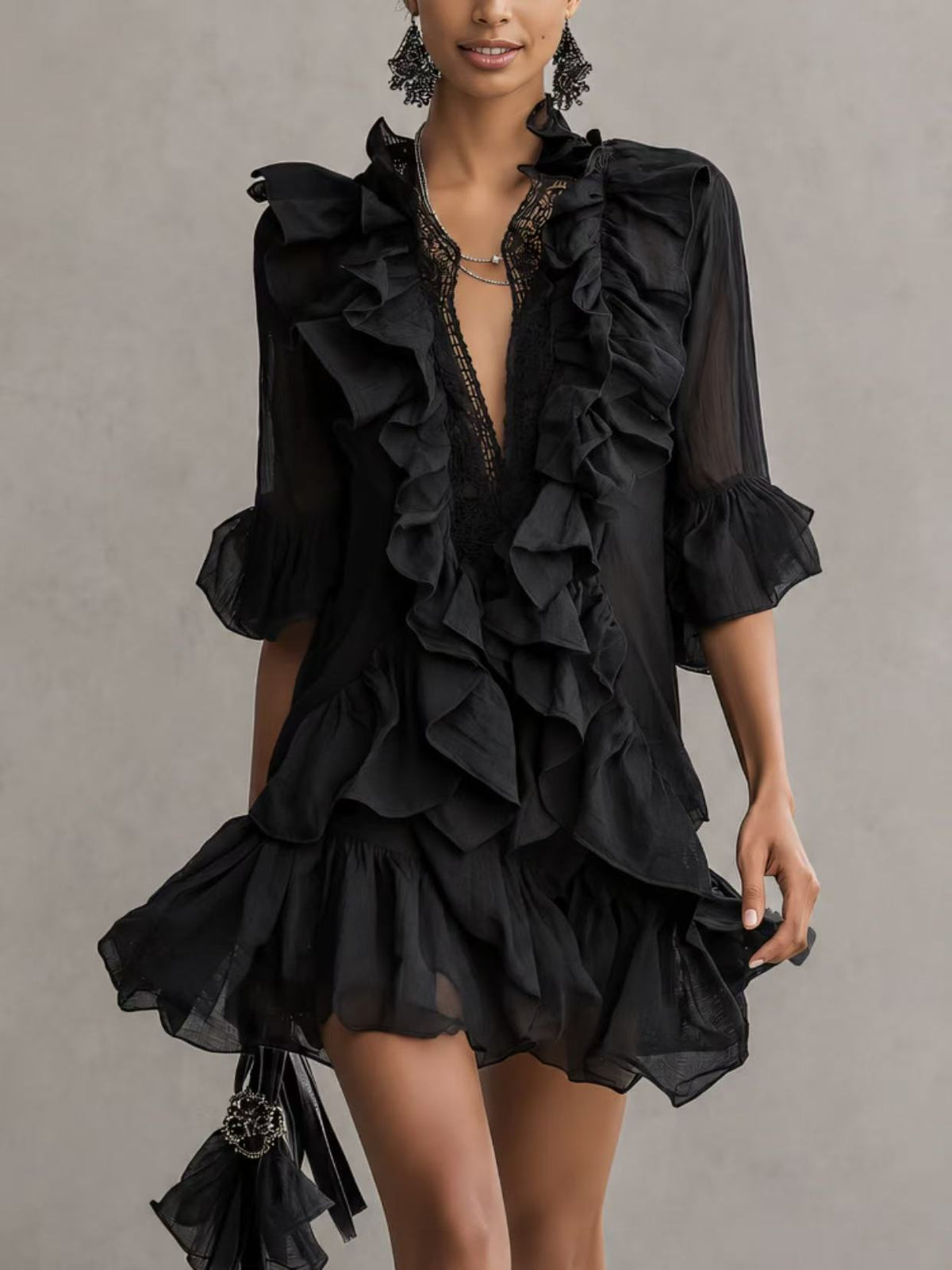 Langarmkleid mit Rüschen