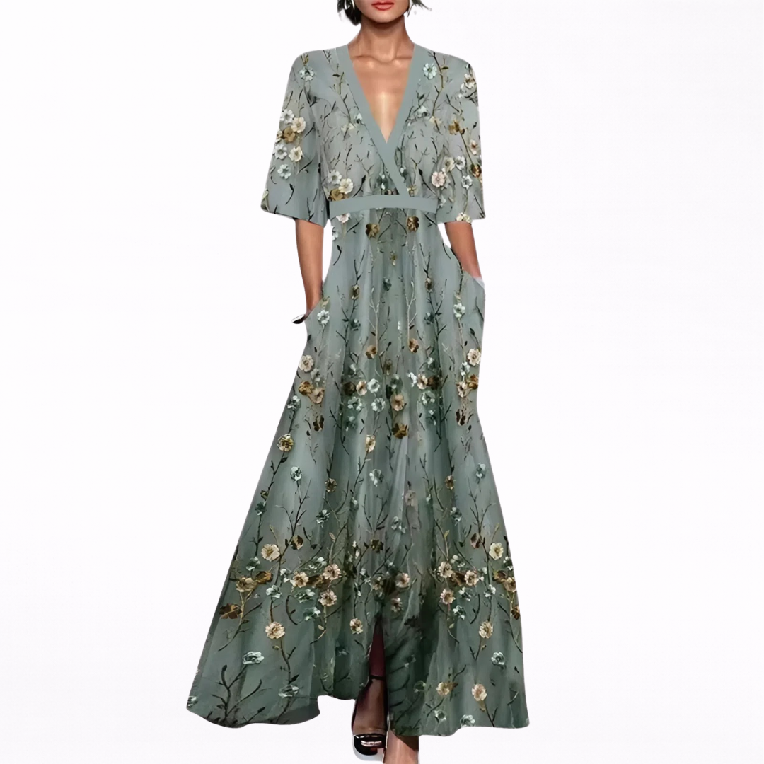Alma | Elegantes Langes Kleid mit Blumen