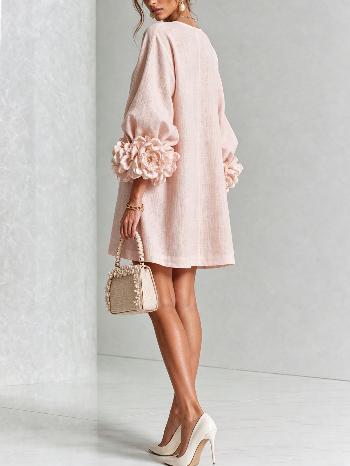 Noemi | Mini-Kleid aus Leinenmix mit Rosenmanschetten, Rosa