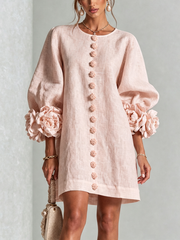 Noemi | Mini-Kleid aus Leinenmix mit Rosenmanschetten, Rosa