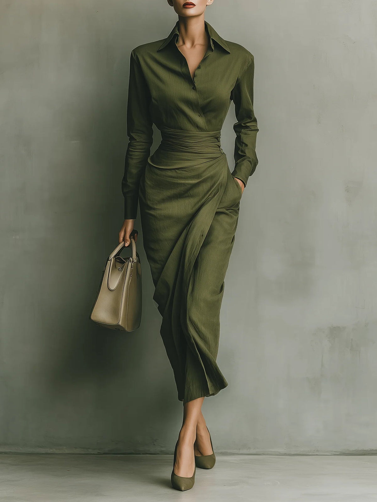 Noëlle™ | Maxikleid in Armeegrün
