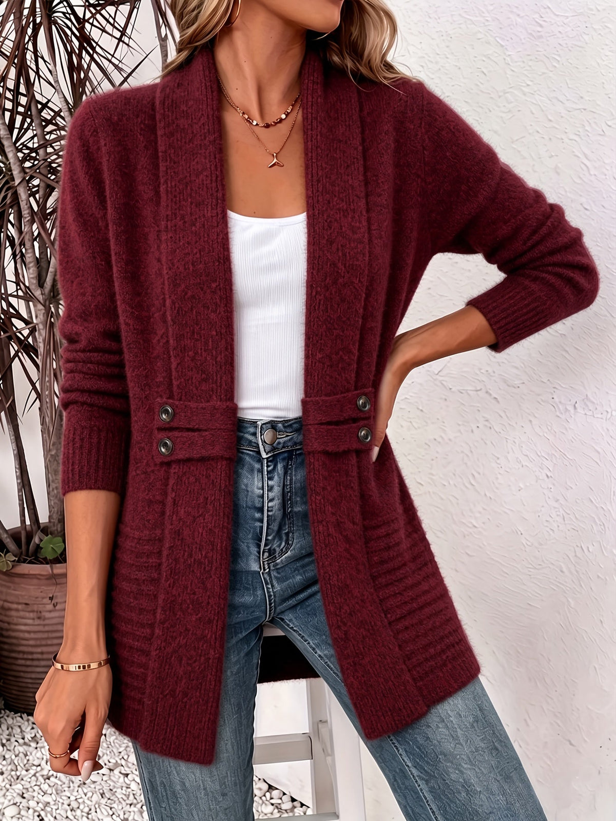 Ladina | Eleganter Damen-Cardigan – Offene Vorderseite & Taillierter Schnitt