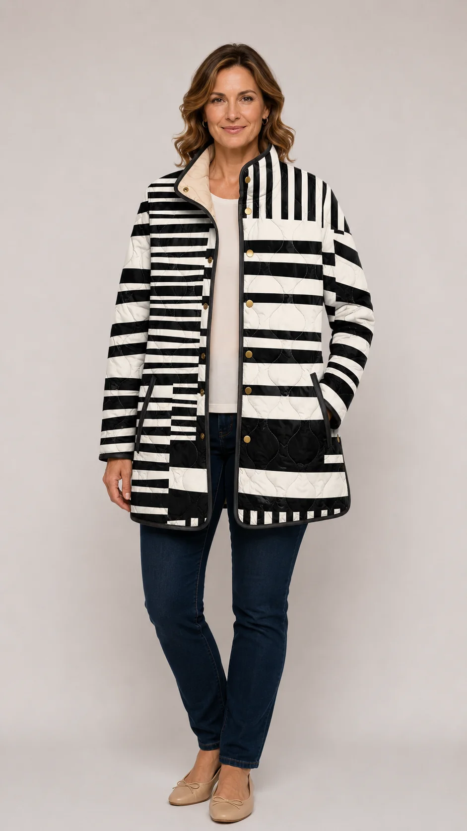 Livia | Steppjacke mit abstraktem Schwarz-Weiss-Muster