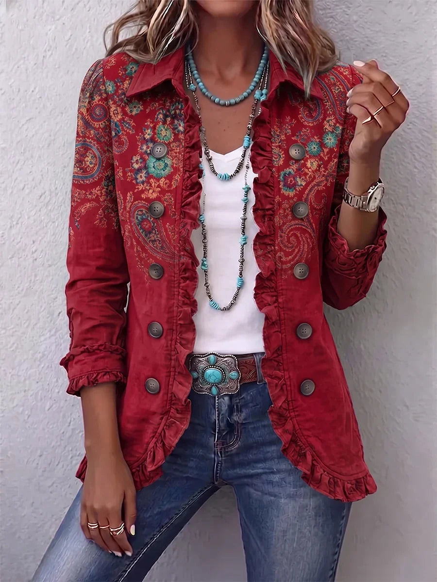 Fayrene™ | Jacke mit Rüschen im Bohemian-Paisley-Stil