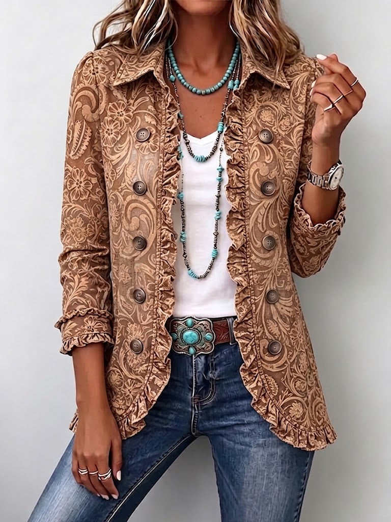 Vyclara™ | Jacke mit Rüschen und Vintage-Blumenmuster im Boho-Stil