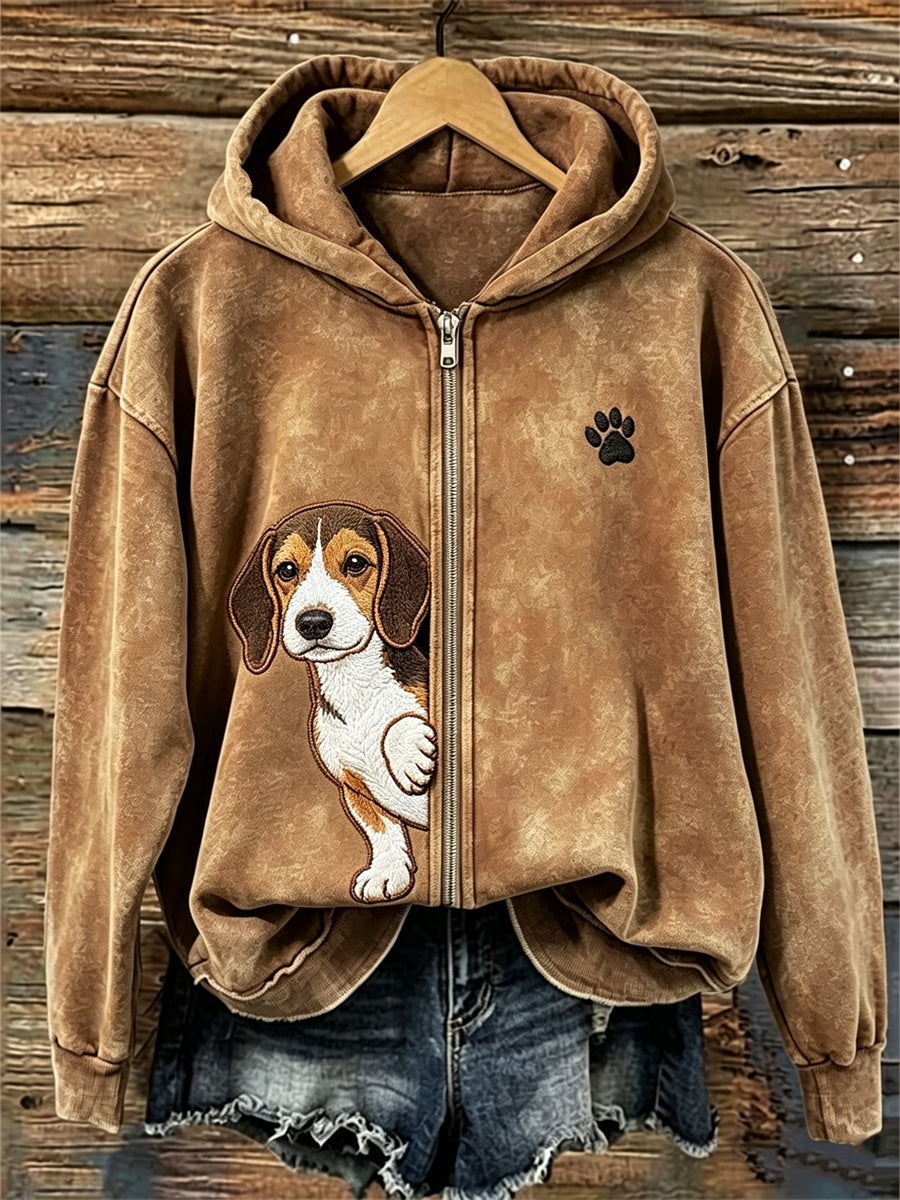 Damen Kapuzenjacke mit Beagle- und Pfotenprint