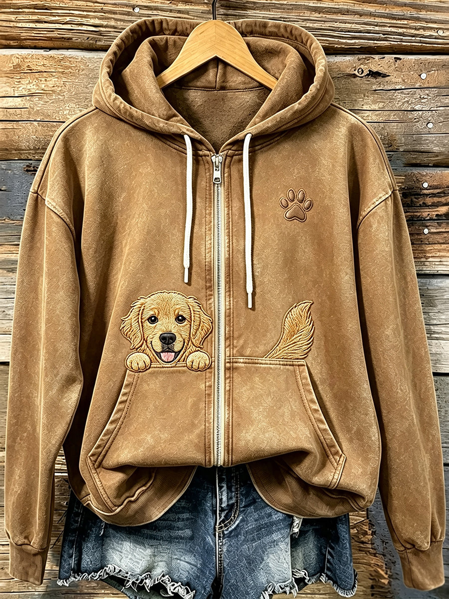 Damen Kapuzenjacke mit süßem Golden-Retriever- und Pfotenprint