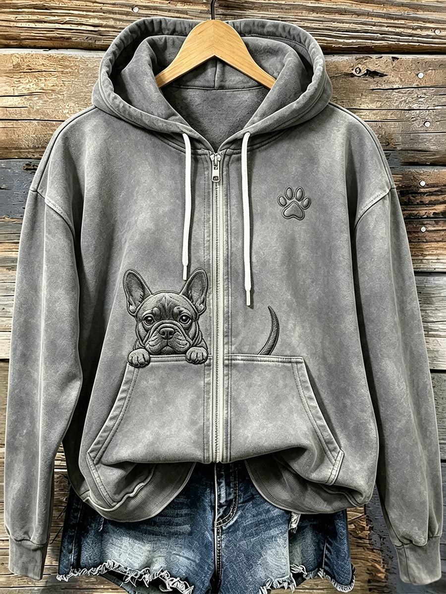 Damen Kapuzenjacke mit süßer Französischer Bulldogge und Pfotenprint