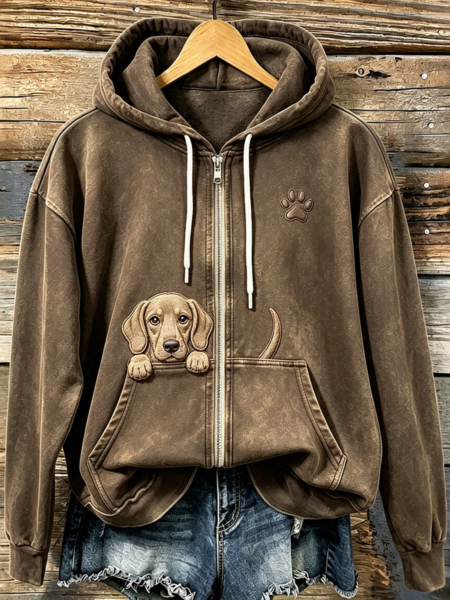 Damen Kapuzenjacke mit süßem Labrador- und Pfotenprint
