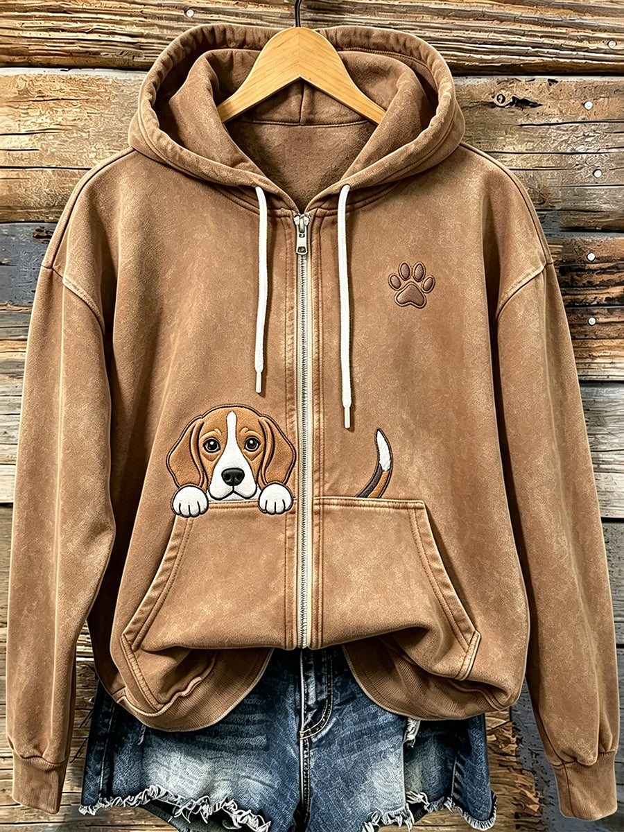 Damen Kapuzenjacke mit süßem Beagle- und Pfotenprint