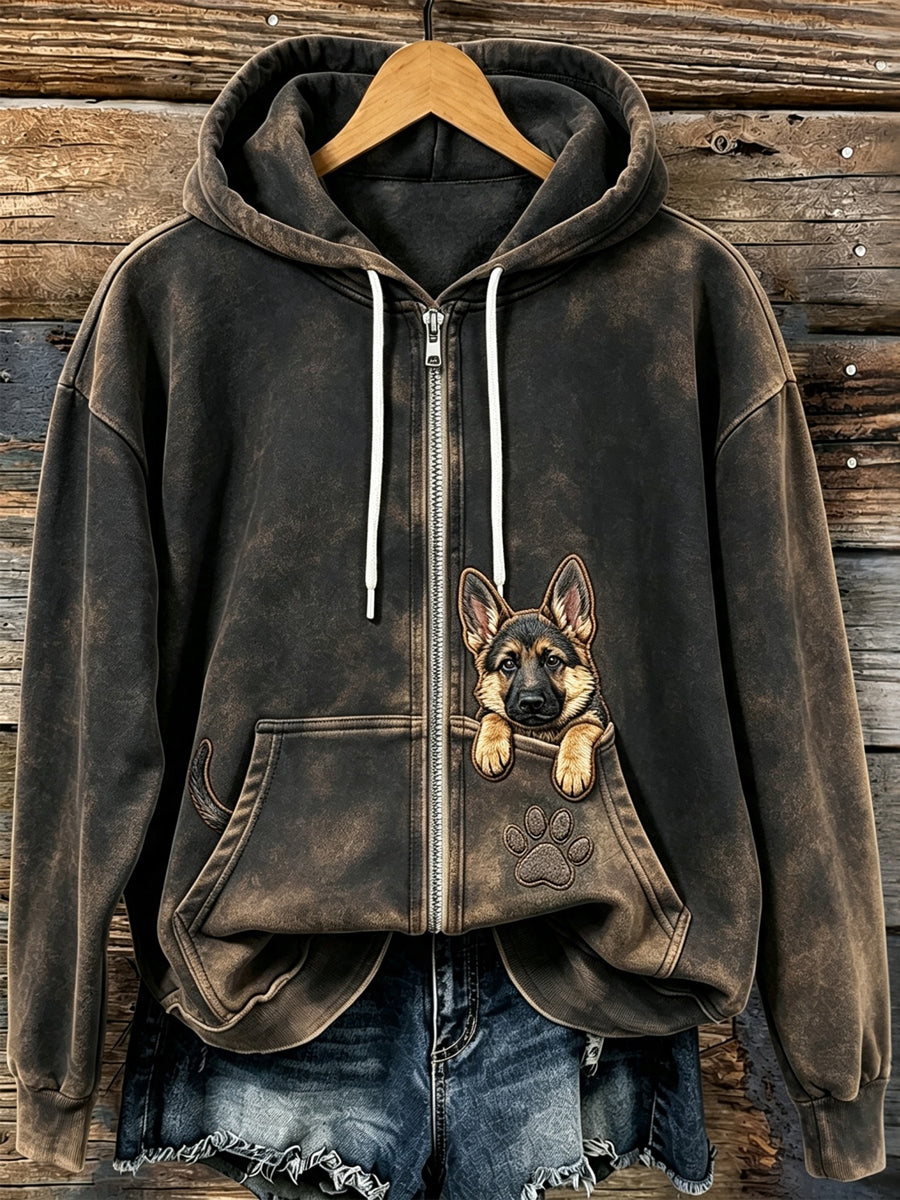 Damen Kapuzenjacke mit süßem Schäferhundprint
