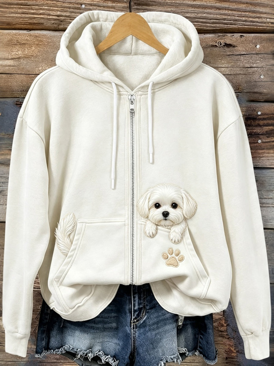 Damen Kapuzenjacke mit süßem Malteserprint