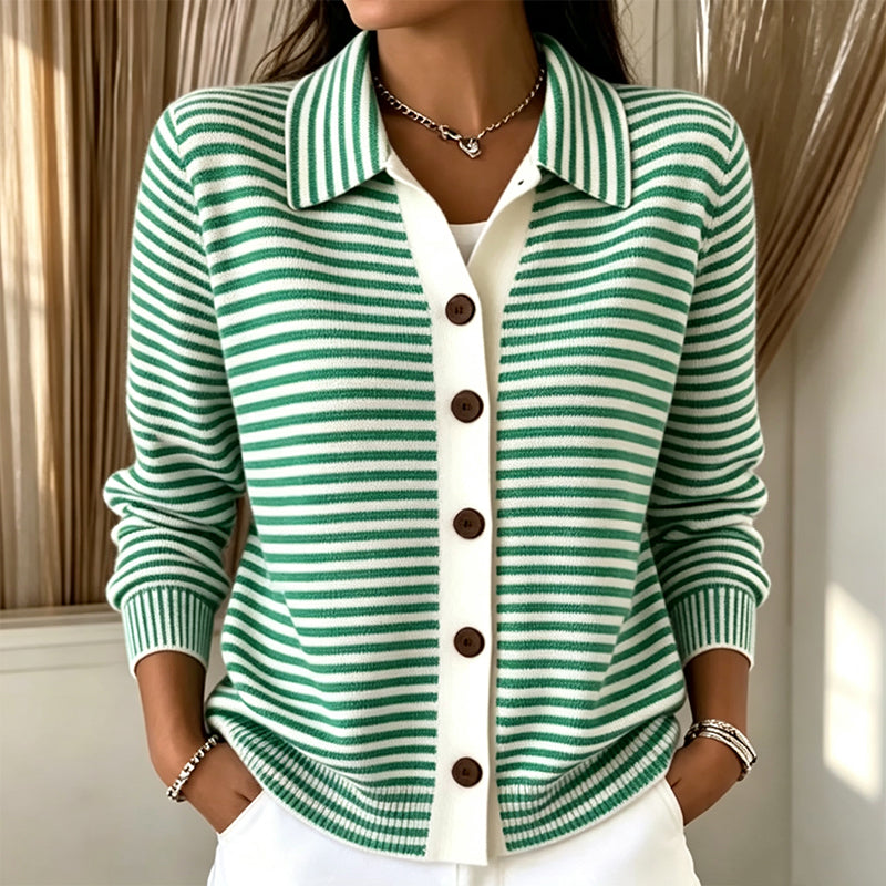 Lora - Gestreifte Damen-Strickjacke – Elegant, weich und bequem für den Alltag