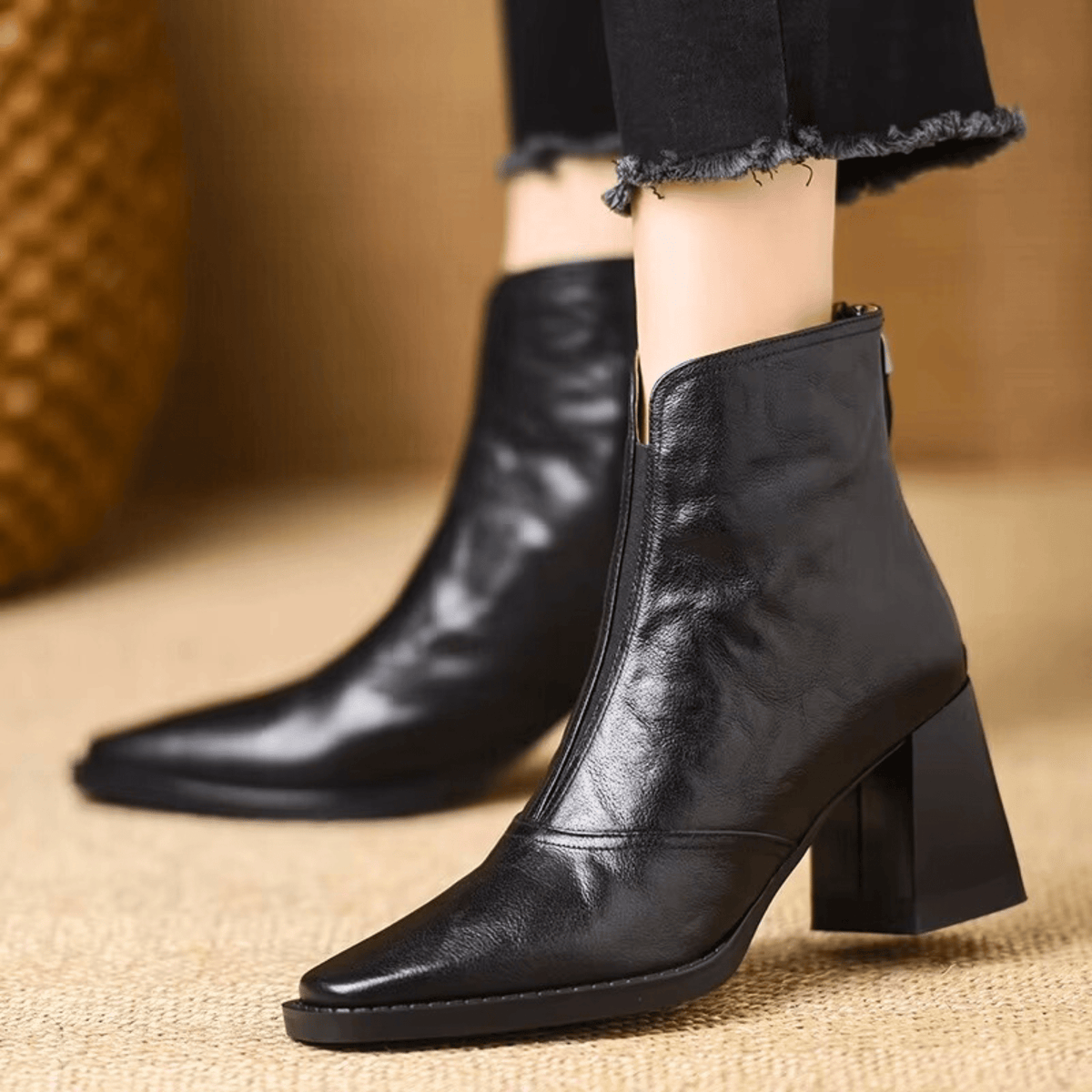 Marzena | Leder-Stiefeletten mit mittelhohem Absatz