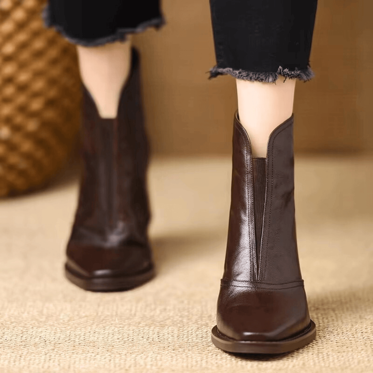 Marzena | Leder-Stiefeletten mit mittelhohem Absatz