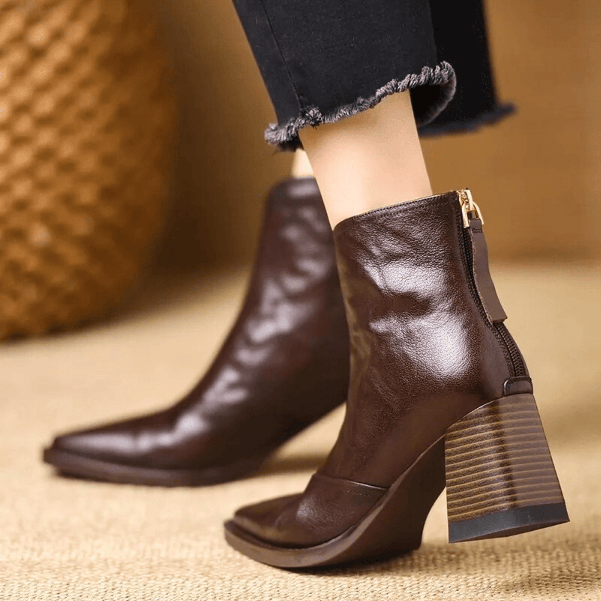 Marzena | Leder-Stiefeletten mit mittelhohem Absatz