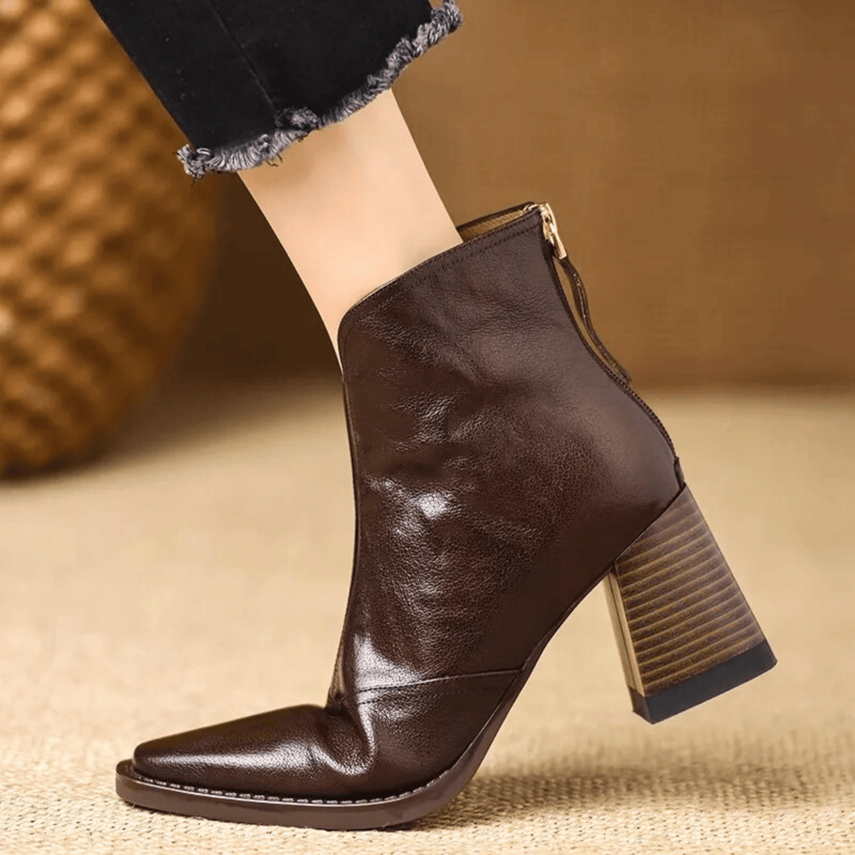 Marzena | Leder-Stiefeletten mit mittelhohem Absatz